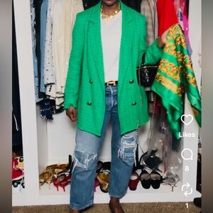 Zara Vibrant Grass Green Double-Breasted Blazer